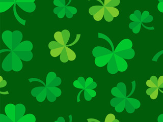 Green clover leaves seamless pattern for St. Patrick's Day. Shamrock clover is a symbol of good luck. Design for promotional products, postcards and printed publications. Vector illustration