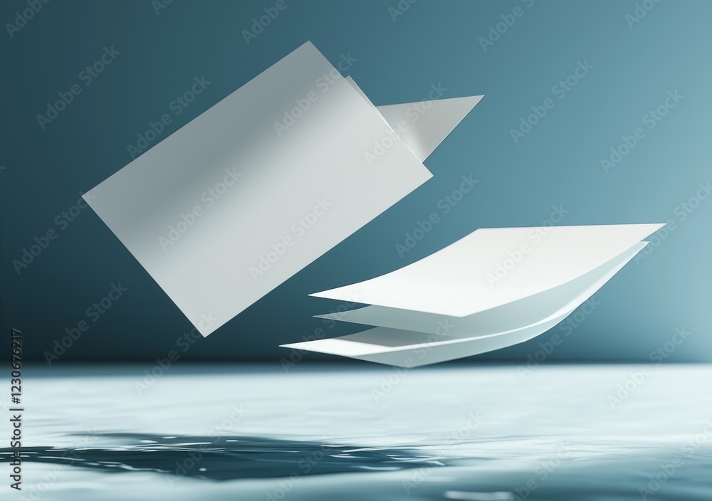 Poster a floating 3d rendered modern business visiting card mock-up with front and back views, suitable for