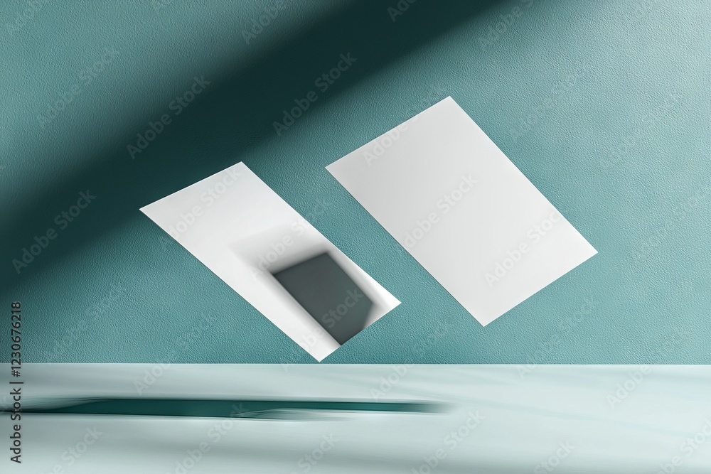 Poster 3d rendered floating in air modern business visiting card mock-up template featuring both front and 