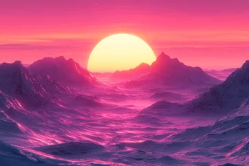 Selbstklebende Fototapeten Majestic sunset over vibrant mountains creating a surreal atmosphere in a dreamlike landscape © c80