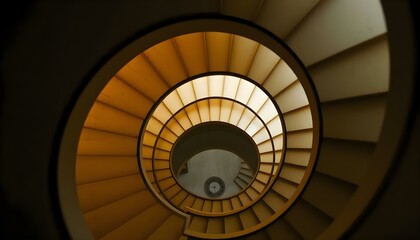 Obraz premium a view of a spiral staircase in a building