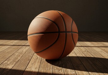 Obraz premium An official basketball on a hardwood basketball court with natural lighting and sharp details