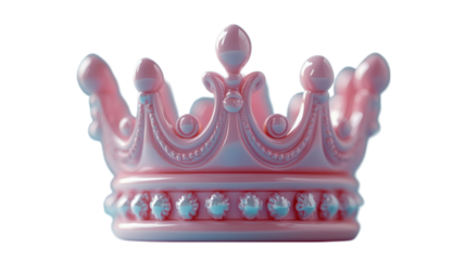 A 3D pink crown figurine, designed with elegant curves and sparkling jewels, symbolizing royalty, beauty, and luxury. The crown, set against a transparent background, brings a glamorous and regal touc
