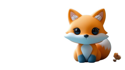 Obraz premium A cute 3D fox figurine, designed with vibrant orange and blue colors, featuring a playful and friendly expression. The figurine, set against a transparent background, brings a fun and whimsical charac