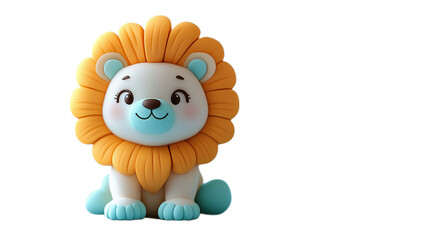This transparent PNG image features an adorable lion figurine with a big smile, soft orange mane, and playful expression. The cute and cheerful design makes it perfect for an animal-themed collection 