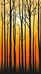 Silhouette Trees at Sunset Landscape