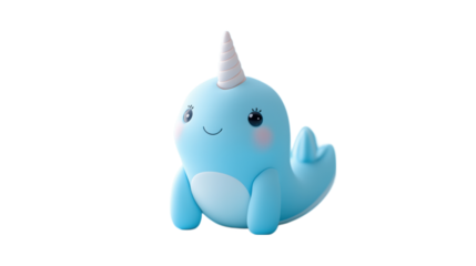 A playful 3D narwhal figurine with a cheerful expression, designed in a soft and colorful style. The cute narwhal, set against a transparent background, brings a whimsical and joyful touch to any proj