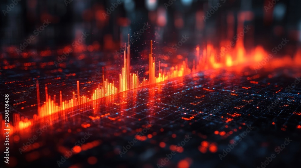 Poster abstract digital data visualization glowing orange