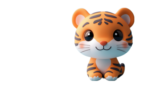 A cute cartoon-style tiger toy, with vibrant orange and black stripes, sitting cheerfully. This adorable tiger figurine captures a playful and friendly design, perfect for children’s rooms or animal l