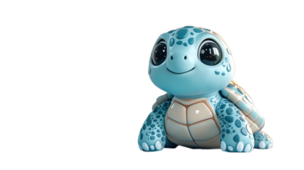 A cute 3D turtle figurine with a smiling face, designed in a playful and colorful style. The figurine’s soft texture and joyful expression add charm to this adorable turtle, set against a transparent 
