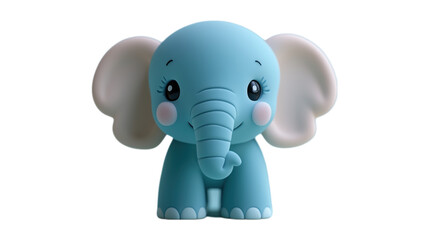 Fototapeta premium This transparent PNG image features an adorable blue elephant figurine with large ears and a cheerful smile. The playful design, complete with small cloud-like shapes around it, makes it a delightful 