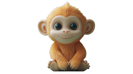 Obraz premium This transparent PNG image shows a cute, smiling monkey figurine with large eyes and a playful, joyful expression. Its adorable, childlike character and vibrant colors make it perfect for fun, cheerfu