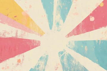 Retro sunburst design with pastel colors and grunge texture, perfect for backgrounds and creative projects.