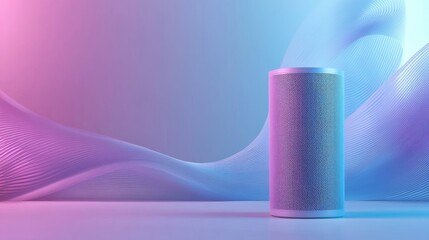 This modern wireless speaker boasts an attractive design with vibrant colors, perfect for enhancing any space. The abstract background adds depth to the image.