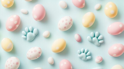 Pastel Easter Eggs Bunny Footprints Background Design