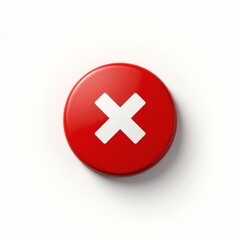 Fototapeta premium A red button with a white X, signifying negation, cancellation, or error. Isolated on white background.
