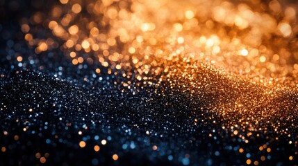 Visual Exploration of Golden and Blue Glitter Patterns in Motion. Generative AI