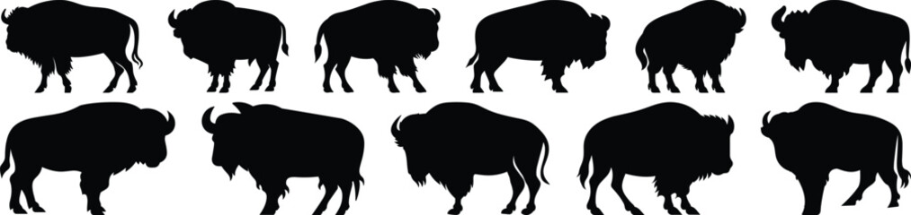 Bison silhouette set vector design big pack of animal illustration and icon