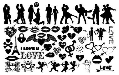Valentine Day Best Silhouette Vector graphic drawing illustration Pack Set for stickers, streetwear, t-shirts, logos, print-on-demand, print, or branding