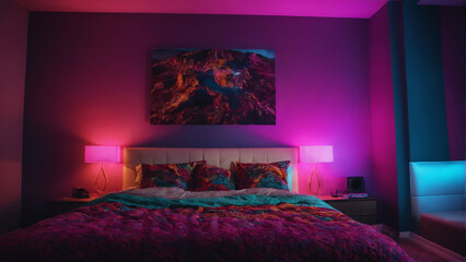 A modern neon room, and retro décor