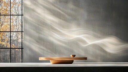   A bowl sits atop a table, framing a view of the enchanting forest outside the window