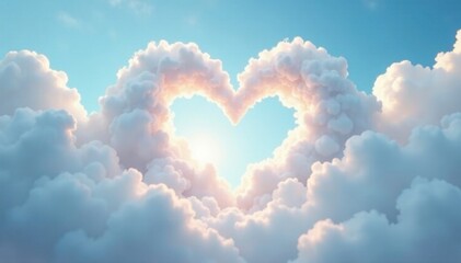 White clouds forming a heart shape in the sky, dreamy, light