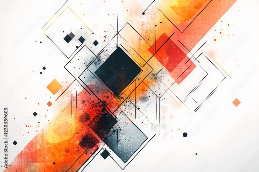 Poster abstract geometric design features vibrant colors and dynamic shapes creating a modern art piece