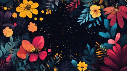 Obraz premium Vibrant Floral Background with Colorful Flowers and Leaves Design