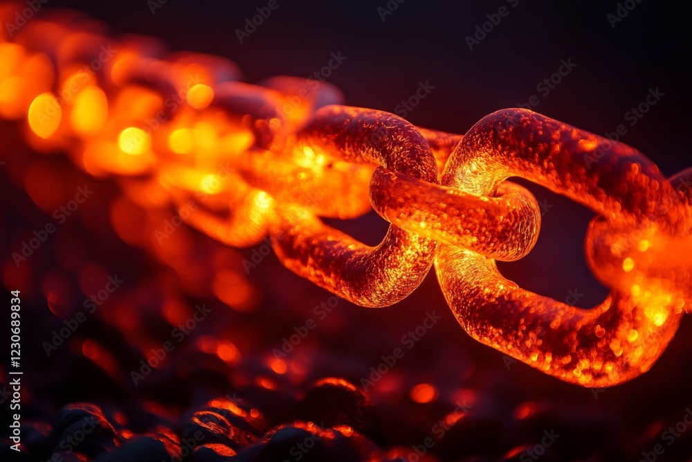 Poster glowing red chain links symbolize strength and resilience in a dark environment