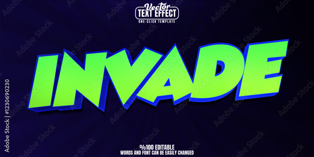 Poster invade editable text effect, customizable alien and space 3d font style