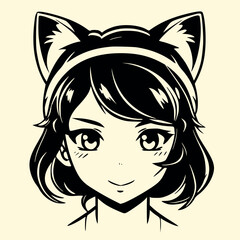 kawaii, anime, catgirl, neko, chibi, manga, view, minimalist, line art, black and white, cute, adorable, feline, anime girl, manga girl, neko girl, stylized, high contrast, japanese style, simple draw