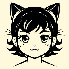 kawaii, anime, catgirl, neko, chibi, manga, view, minimalist, line art, black and white, cute, adorable, feline, anime girl, manga girl, neko girl, stylized, high contrast, japanese style, simple draw