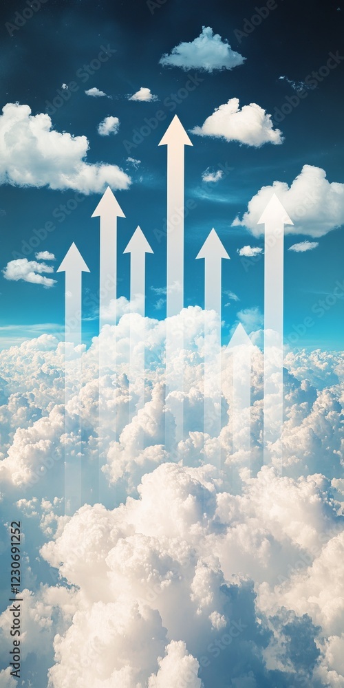 Poster abstract clouds with upward arrows symbolizing growth and transformation