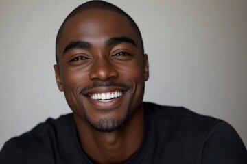 Obraz premium Smiling man expressing joy and confidence in a relaxed indoor setting