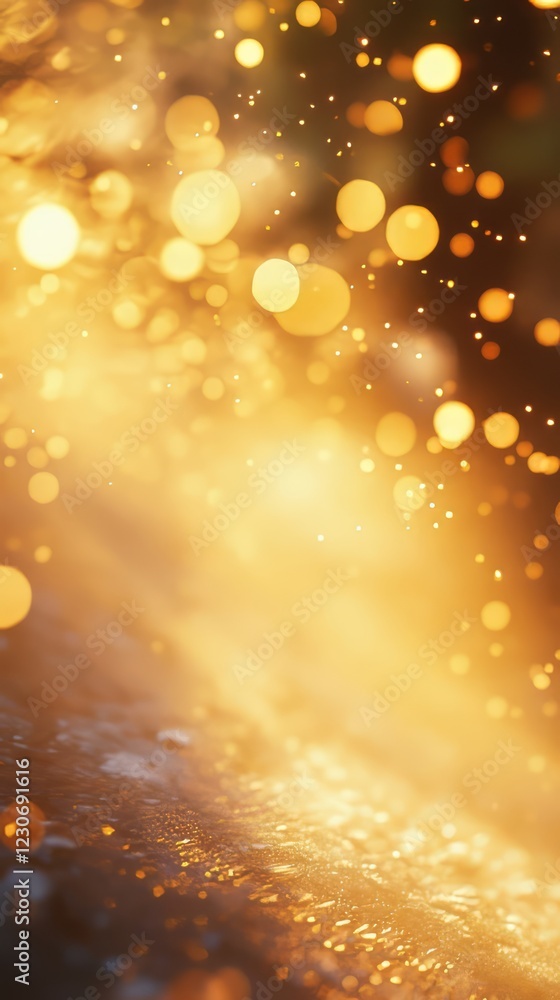 Poster a shimmering golden bokeh background with glowing light and sparkling circles, perfect for festive a