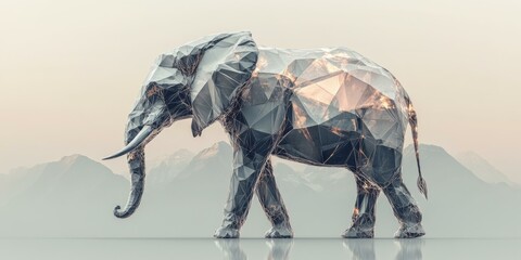 Fototapeta premium Abstract geometric elephant sculpture, suitable for art exhibitions, wildlife conservation campaigns, and modern decor.