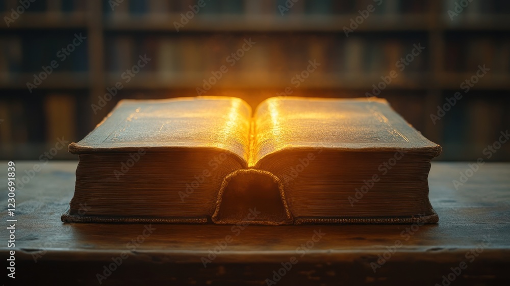 Aufkleber Ancient Book Glowing Open In Library Setting