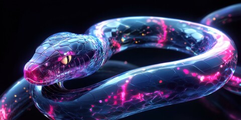 A vibrant, glowing snake illustration suitable for fantasy or sci-fi themes, ideal for digital art, merchandise, and promotional materials.