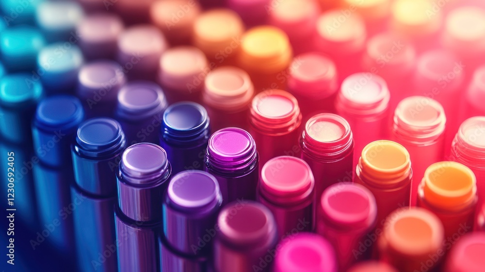 Poster colorful containers arranged in a vibrant gradient