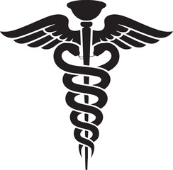  A simple black silhouette of a caduceus symbol