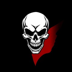 A striking skull set against a dramatic red and black background, evoking a sense of mystery and intrigue.