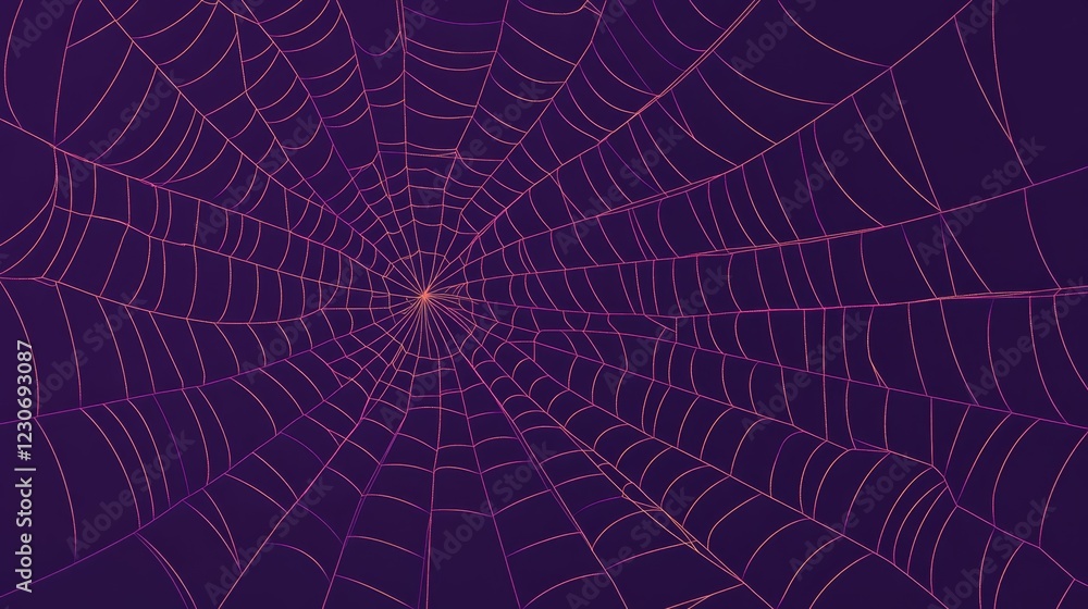 Poster a purple background with a spider web pattern. the web is very intricate and detailed