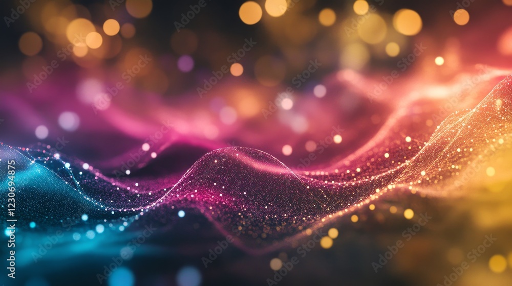 Aufkleber this vibrant abstract wave design features glittering particles and soft bokeh lights. ideal for mod