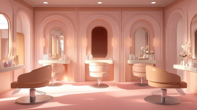 Elegant Pink Salon Interior Design With Modern Chairs