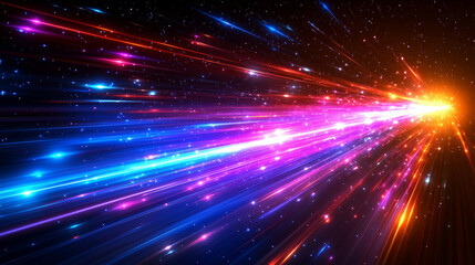 Naklejka premium A high-speed space concept featuring accelerated motion blur of light rays in a dynamic abstract design, symbolizing technological advancement and futuristic science, with a modern minimalistic tone a