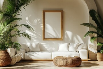 Cozy living room with natural light highlighting plants and neutral furnishings