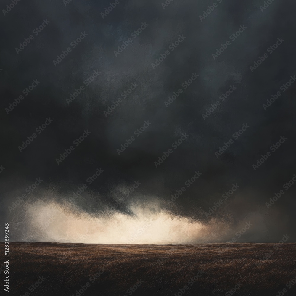 Poster a stormy sky with a dark, ominous atmosphere. the sky is filled with dark clouds and the sun is bare