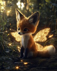 Obraz premium Enchanted Fox Fairy in Forest Glowing