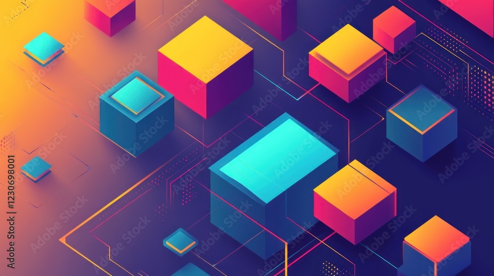Poster abstract colorful cubes geometric design artwork