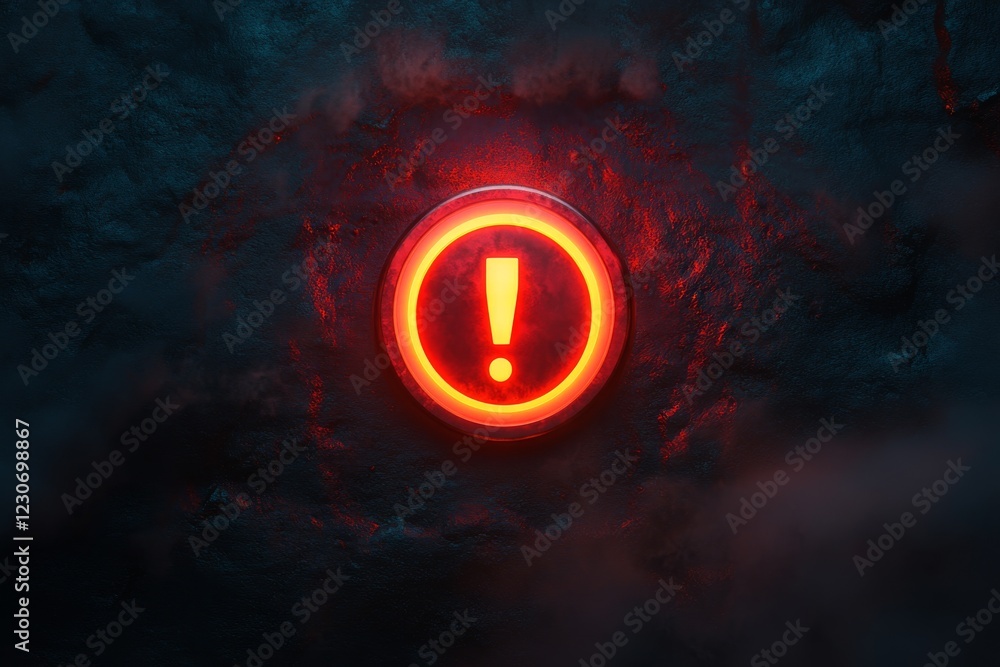 Poster bright red warning symbol against a dark textured background emphasizing caution and alertness in a 